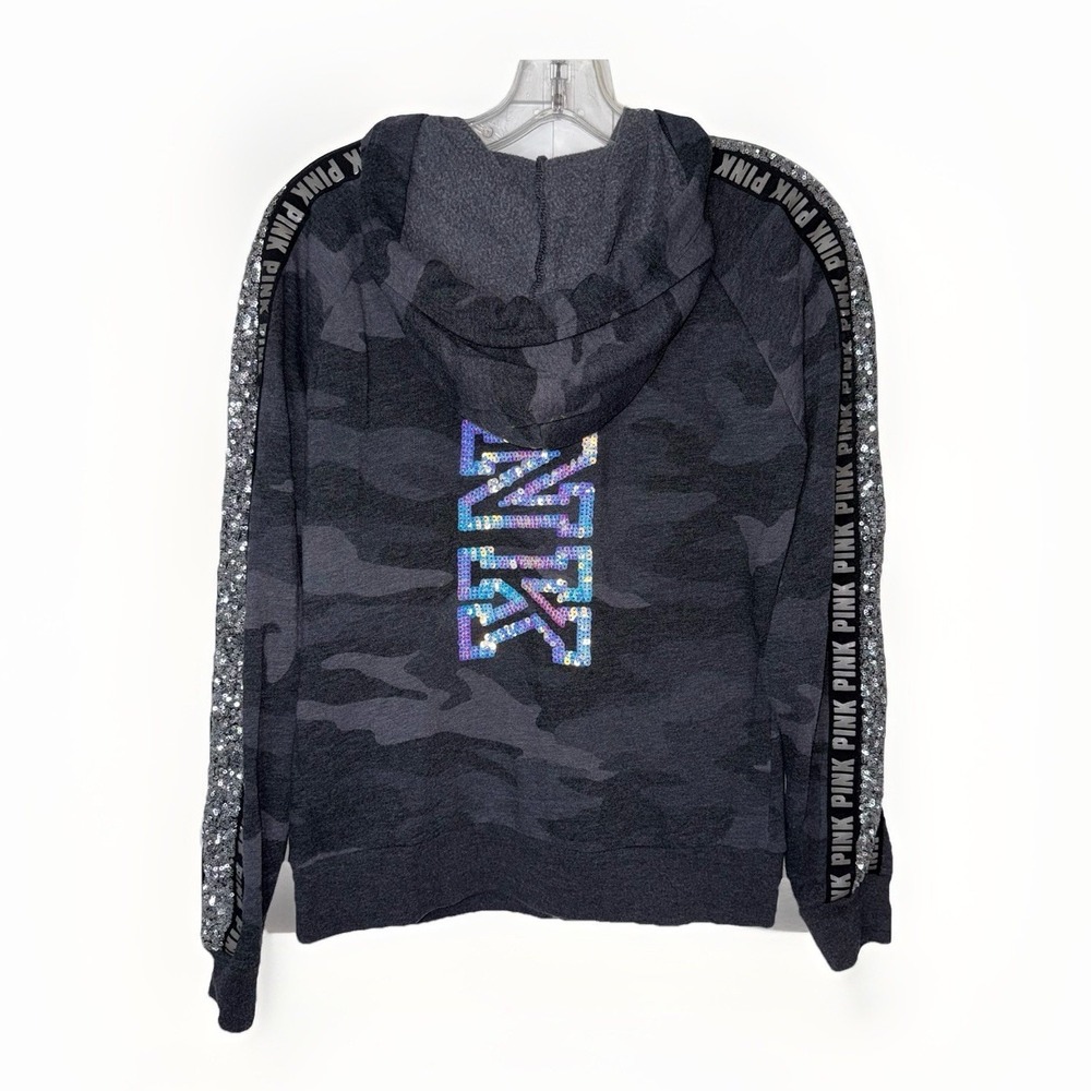 PINK Victoria's Secret Camo Sequin Full Zip Hoodie Womens Small Y2K Bling Dog - Picture 8 of 8